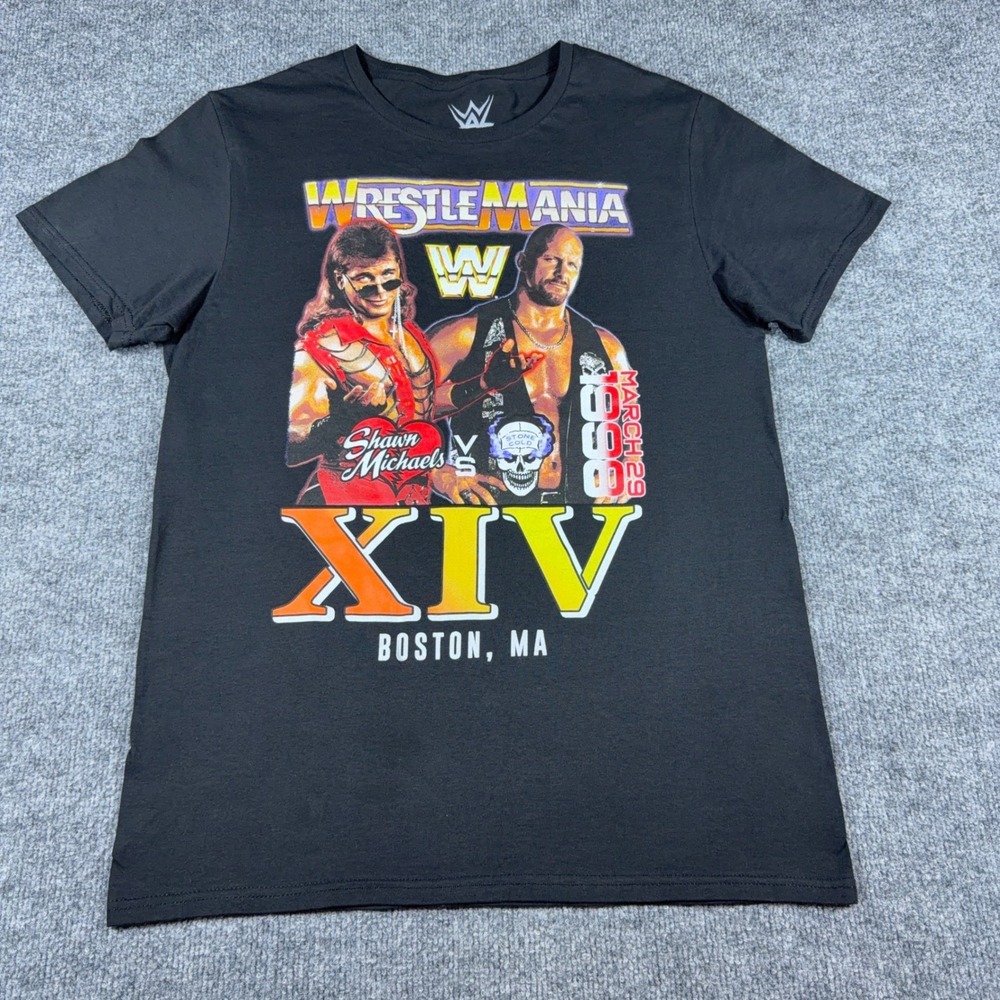 WWE WrestleMania XIV Shawn Michaels vs Stone Cold T-Shirt Mens Medium Black 1998